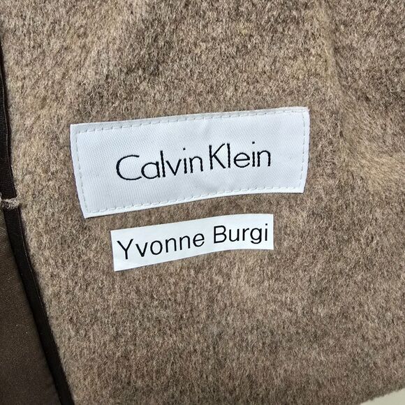 Calvin Klein Wool Blend Double Breasted Coat16 Oat Peacoat Winter Minimalist - Picture 9 of 12